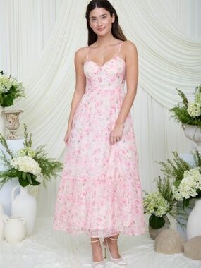 Floral Spaghetti Strap Corset Midi Dress